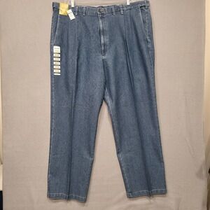 Haggar Mens Classic‎ Fit Pleated Premium Stretch Denim Blue Jeans Size 46X32 NWT